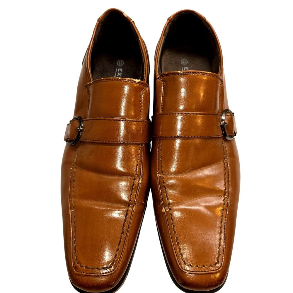 Executive 8.5 Strap Cap Toe Loafer Men's Dress Shoes Brown Buckle